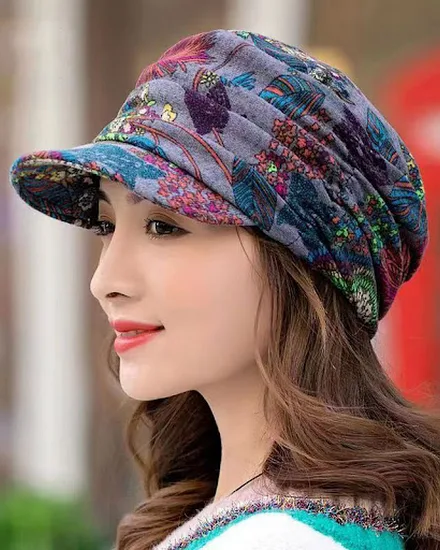 Trendy Women Floral Print Cap Cotton Keep Warm Skullies B... - 1