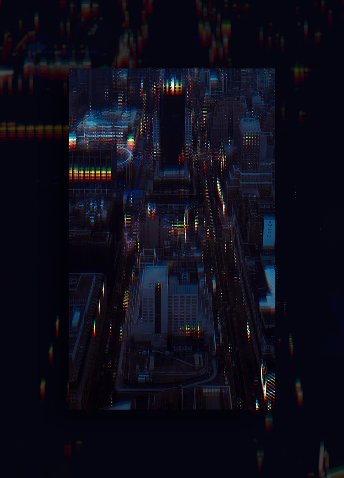 3d illustration digital art futuristic Glitch lights Manhattan New York night NY skyscraper video game