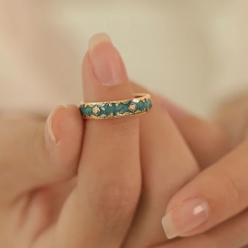 Title 2, Womens fashion peacock green zirconia enamel r...
