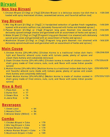 Badshahi Biryani menu 