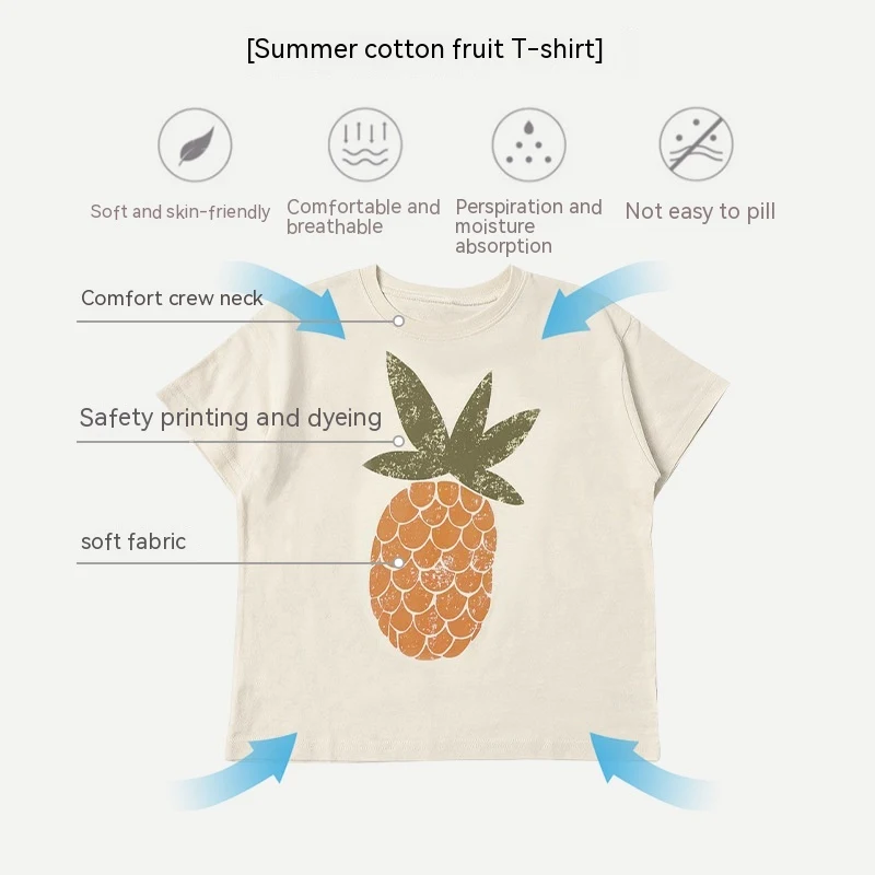 Sommer Baumwoll Kleidung mit Fruchtdruck Kurzarm Bequeme und atmungsaktive Sommerkleidung Ideal für heiße Tage Leichte Stoffe für maximalen Komfort
