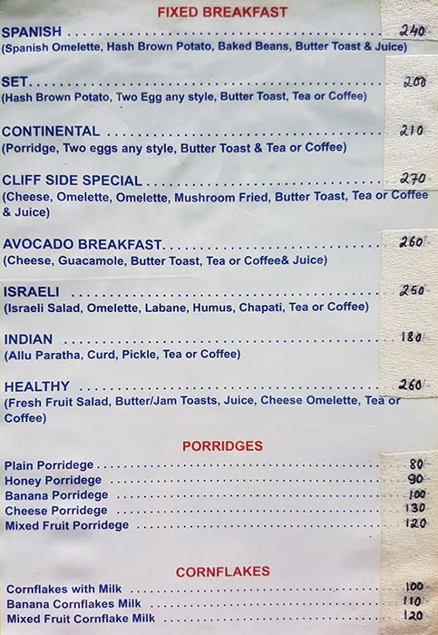 Cliff Side menu 