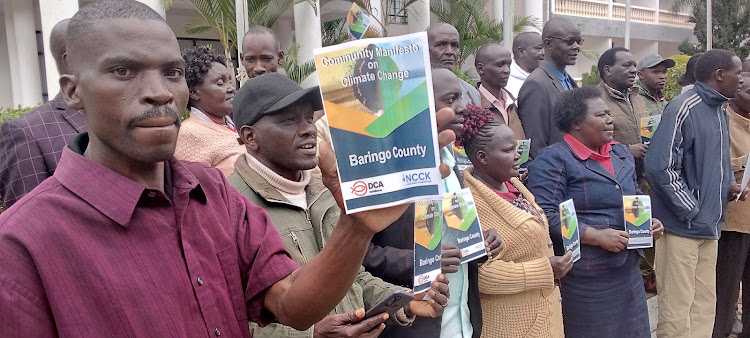 NCCK members displaying Baringo climate change manifesto in Kabarnet town on Thursday, August 4