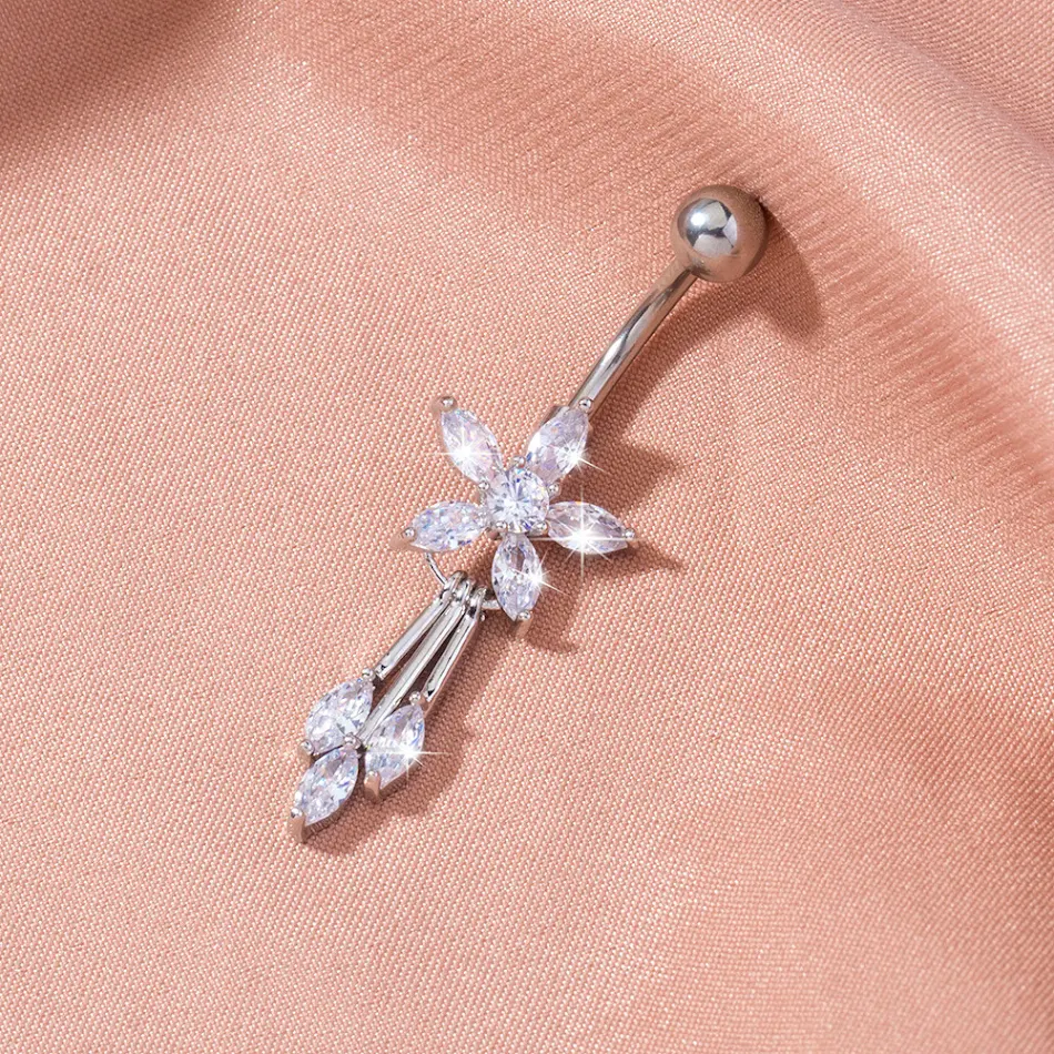 Anneau de nombril Branch Zircon pour piercing. Élégant avec zircon, confortable et sûr pour un usage quotidien. Sublimez votre nombril.