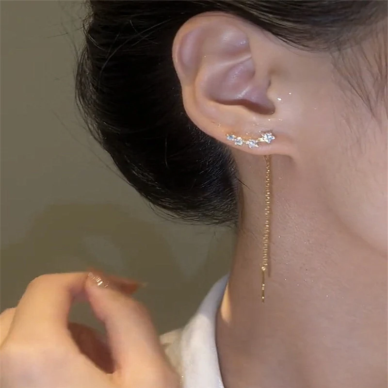 Star Chain Tassel Ear Thread Earrings for Women, lightweight and stylish, perfect for everyday wear or special occasions