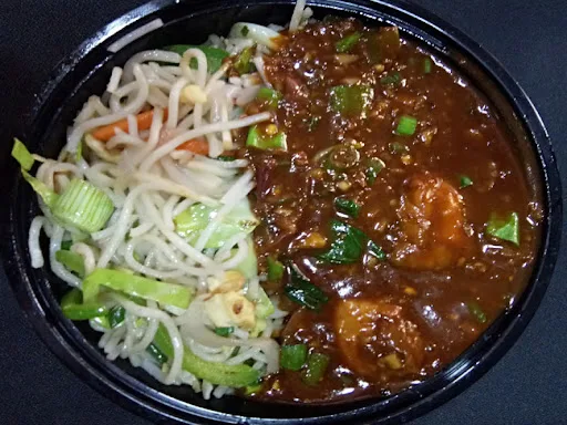 Egg Chilli Garlic Noodles With Manchurian Sauce