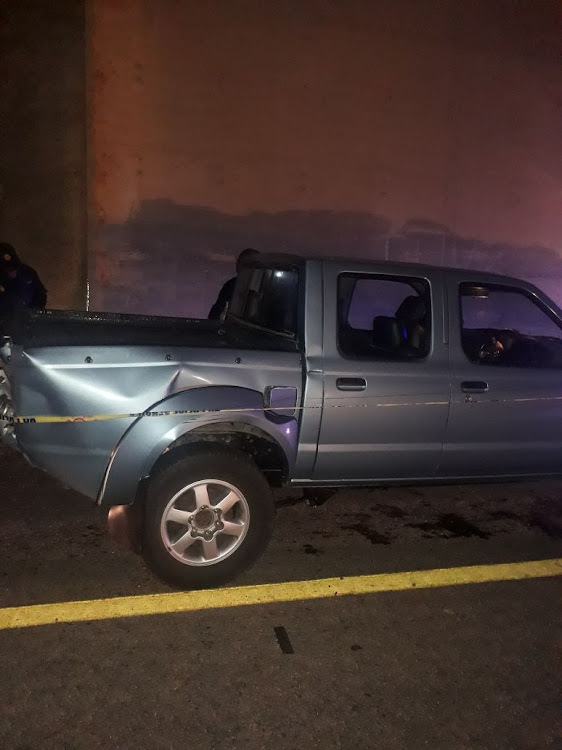 The getaway bakkie that was abandoned after a G4S cash-in-transit rammed it off the road