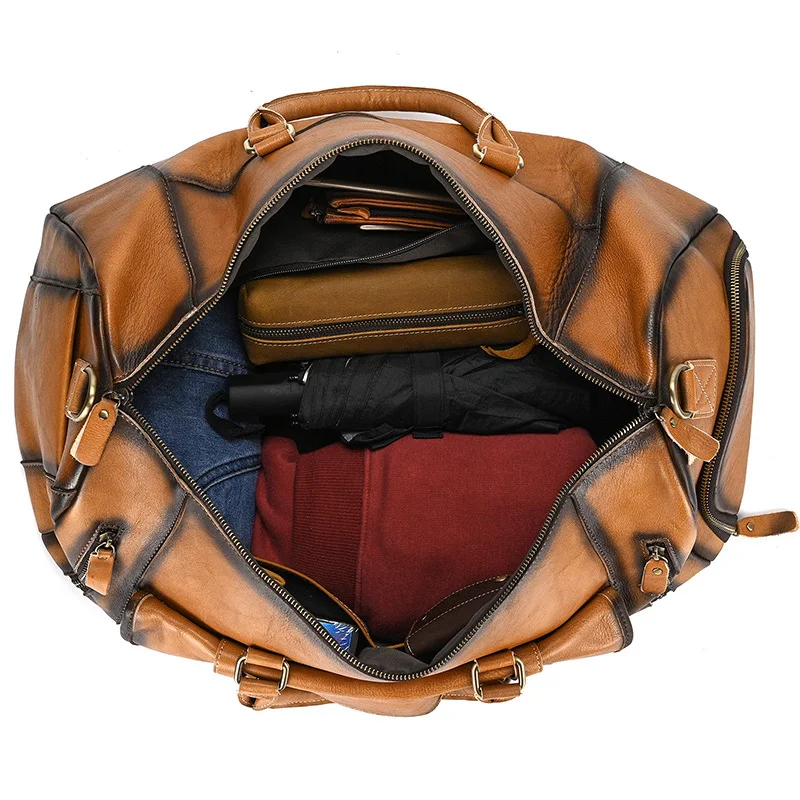 Title 13, Sac de voyage homme en cuir tanné végétal. Élég...