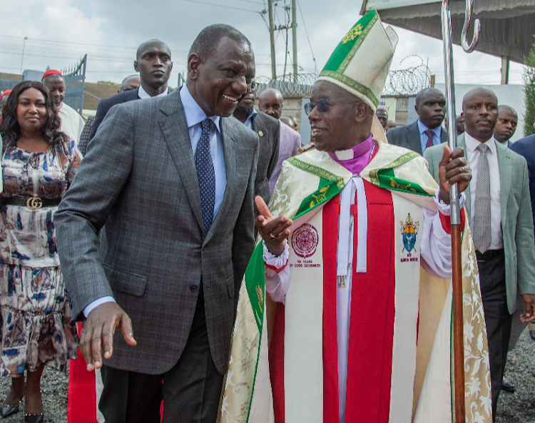 President William Ruto holds a conversation with a Church leader at ACK Emmanuel Church in Bahati on March 24, 2024.