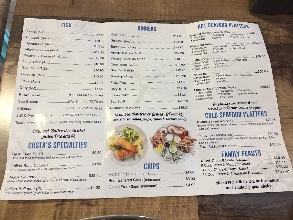 Costa's Seafood Cafe gluten-free menu