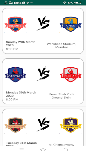 Screenshot Indian League Cricket Schedule