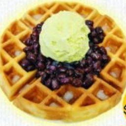 Green Tea Ice Cream Waffle With Red Bean