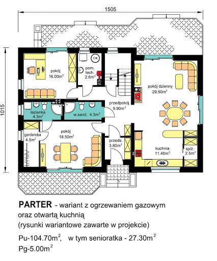 BS-16 wariant 1 dwulokalowy - Rzut parteru - propozycja adaptacji - ogrzewanie gazowe