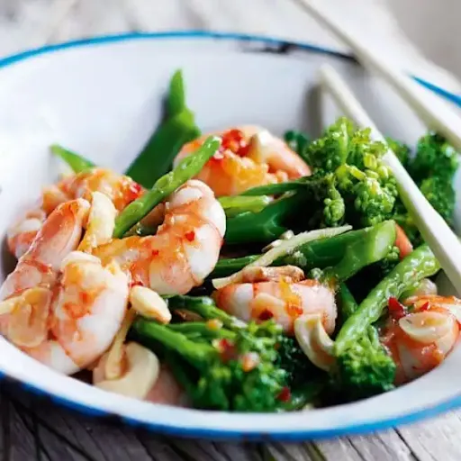 Stir Fry Exotic Greens With Prawns