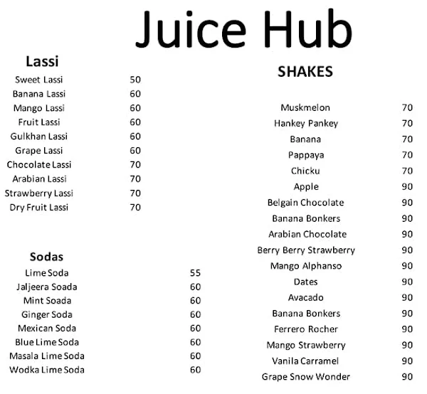 Juice Hub menu 