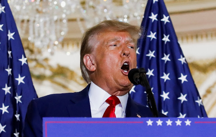 Former US President Donald Trump speaks on the day of his court appearance in New York, US, on April 4 2023. Picture: REUTERS/MARCO BELLO