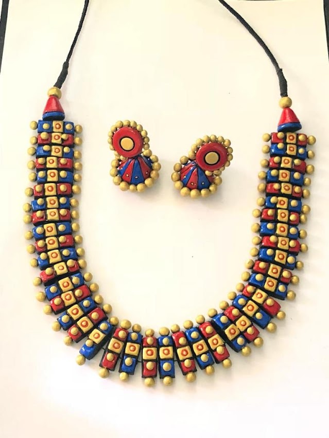 Hand Painting Buy Online Terracotta Necklace with Earrings Set