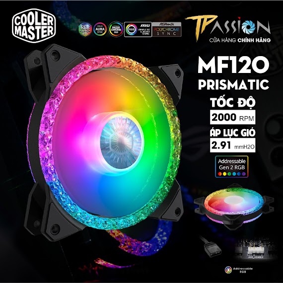 Quạt Tản Nhiệt Cooler Master Masterfan Mf120 Prismatic Led Argb Gen 2 - Chính Hãng, Fan Case 12Cm