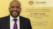 Parliament has endorsed the appointment of Xolile George as its new secretary.