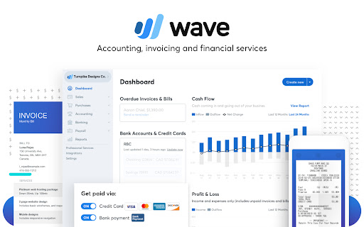 wave Accounting, invoicing financial services Dashboard 