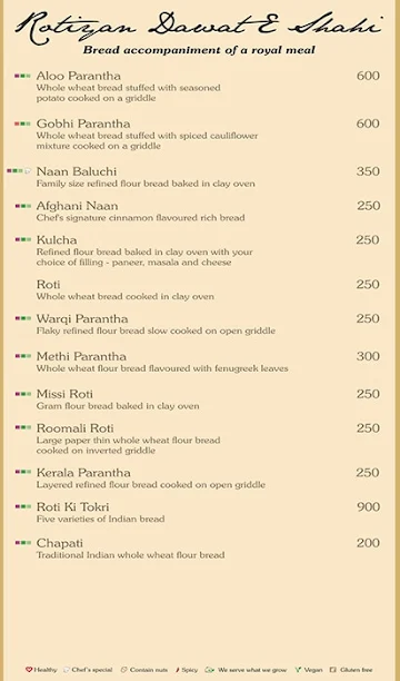 Baluchi - The Lalit menu 