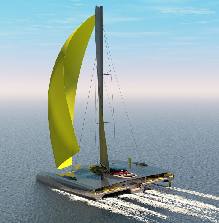 Domus’ dramatic sail sits atop a deck of solar panels together with a 360-degree observation helm.