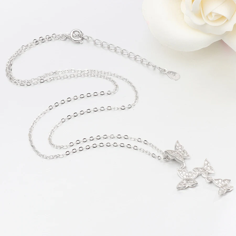 S925 sterling silver necklace hundred matching clavicle chain simple female models micro-inlaid zircon butterfly necklac