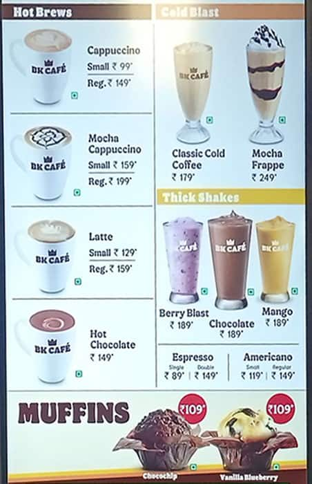 Burger King menu 