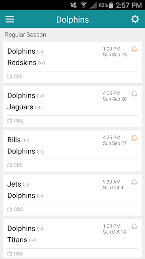 Football Schedule for Dolphins