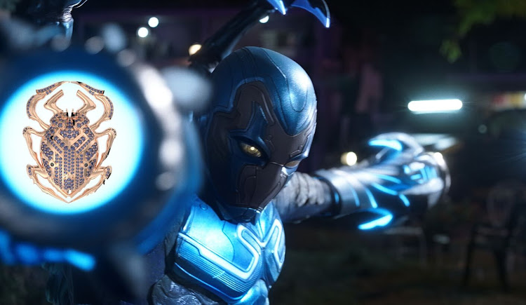 Xolo Maridueña stars as the superhero Blue Beetle in the new action-packed blockbuster of the same name.