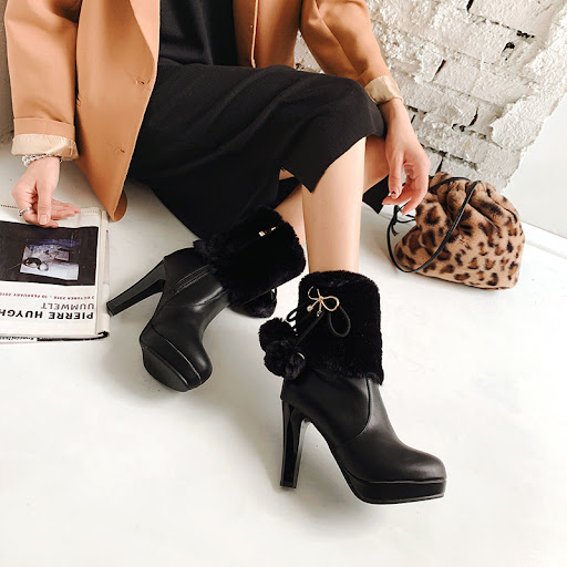 Title 5, Womens Boots High-Heeled Short Boots Thick-Hee...