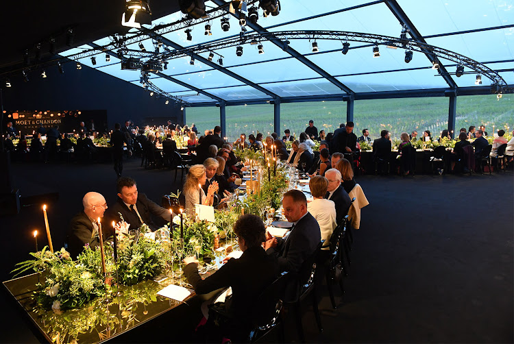 Dining while overlooking the vineyards.