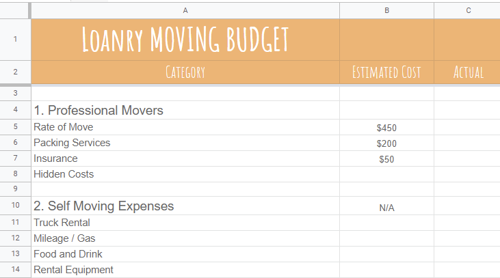 google worksheet budget