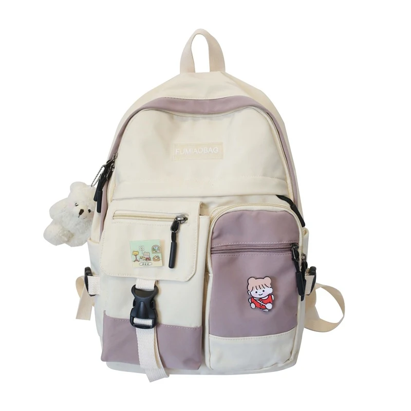 Mochila Escolar Universitaria Estilo Colegio con Doble Bolsillo y Combinación de Colores Casual para Estudiantes Perfecta para el Día a Día.