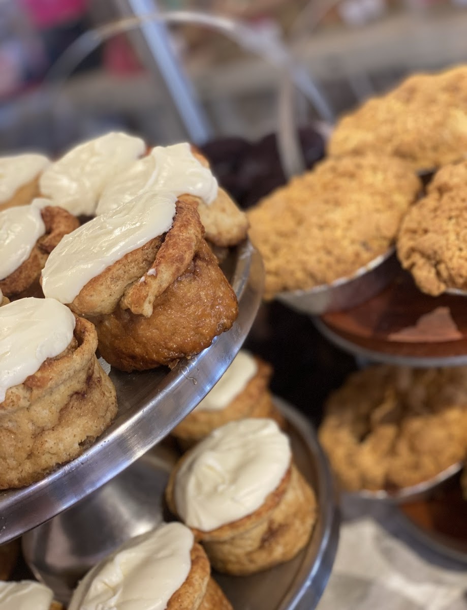 Cinnamon roll and fresh pies