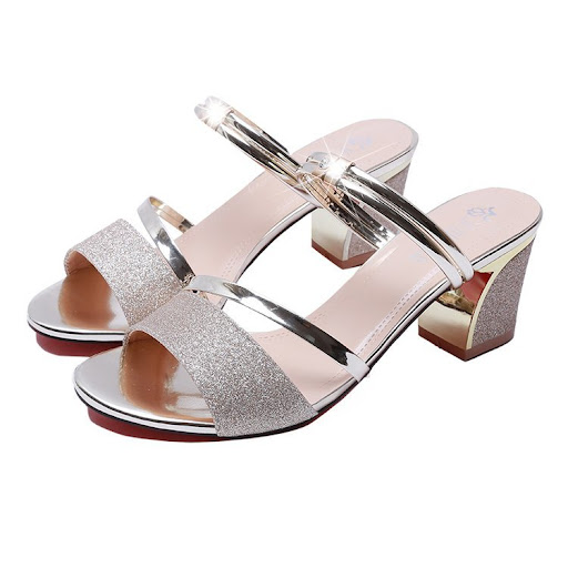 Title 2, Two-person sandals and slippers with high heels...