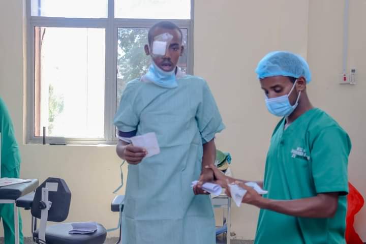 A patient with an eye problem after an operation.