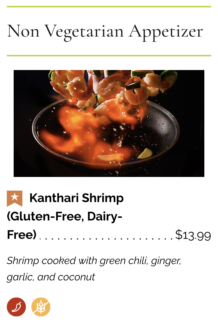 Gluten-Free Kanthari Shrimp (Gluten-Free, Dairy-Free)
Shrimp cooked with green chili, ginger, garlic, and coconut