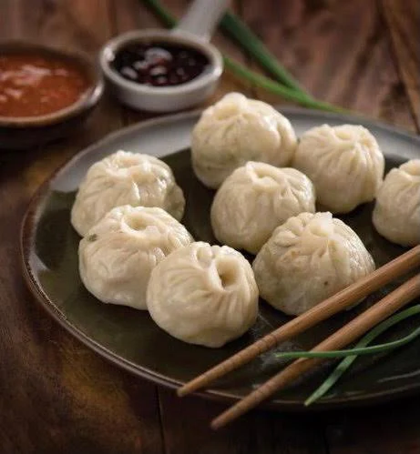 Mutton Steamed Momos With House Momos Chilli Dip And Mayonnaise Dip