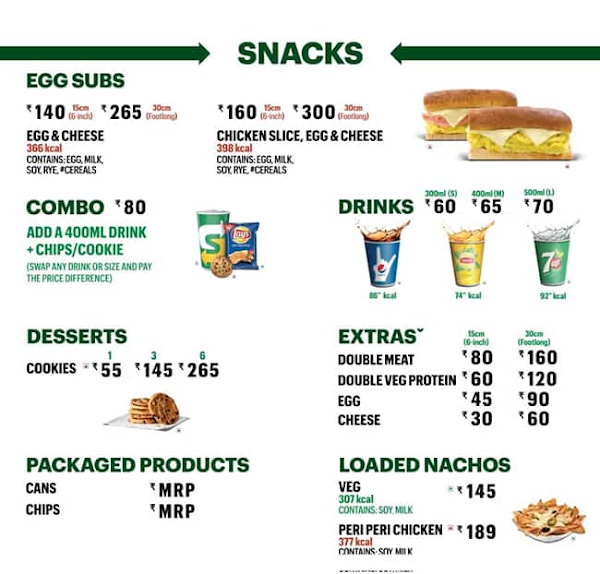 Subway menu 