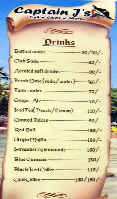 Captain J's menu 