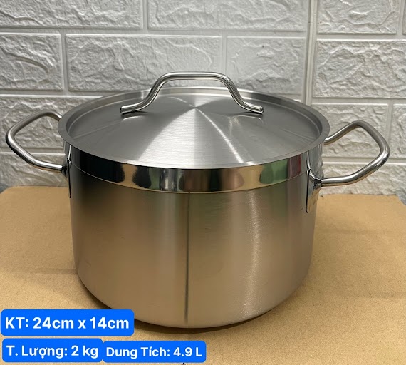 Nồi Inox 2 Quai Cao Cấp 3 Đáy _ Dung Tích: 4.9Lít _ [ Kt: 24Cm X 14Cm ]