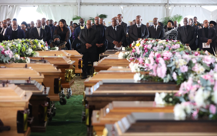 Mourners at the mass funeral for the 21 young people who died at the Enyobeni tavern on June 26. Picture: ALAN EASON