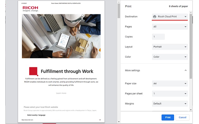 Ricoh Cloud Print chrome extension