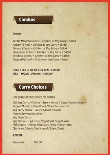 Fresh Aahar menu 