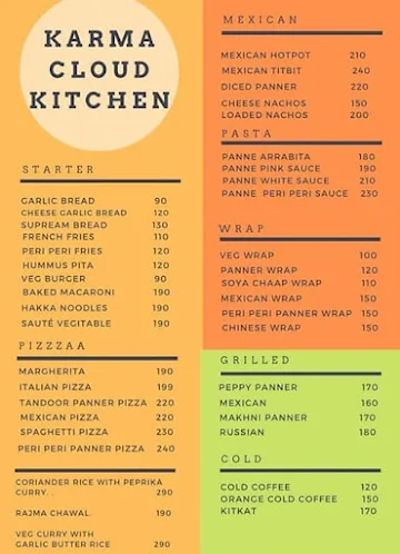 Karma Cloud Kitchen menu 