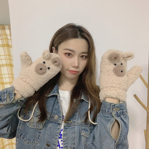 Title 4, Winter Warm Cartoon Bear Plush Gloves Halter Al...