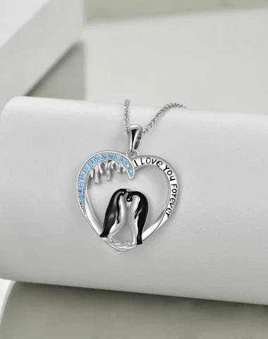 Collier pendentif pingouin cœur Je - 2