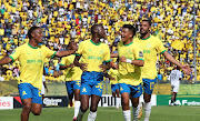 Peter Shalulile celebrates scoring a penalty for Mamelodi Sundowns in their Caf Champions League group A win against TP Mazembe at Lucas Moripe Stadium in Atteridgeville.