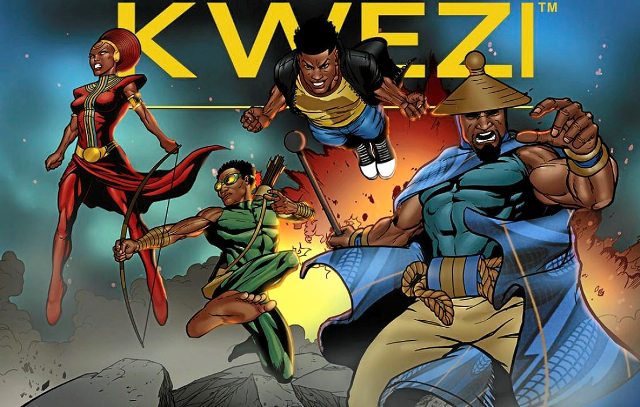 A poster featuring characters from the acclaimed 'Kwezi' comic books created by South African artist Loyiso Mkize.